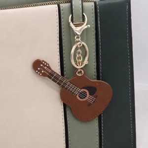 Creative PU Leather Guitar Keychain Musical Instrument Bag Pendant Car Key Ring Charm For Music Lovers Brown Gift