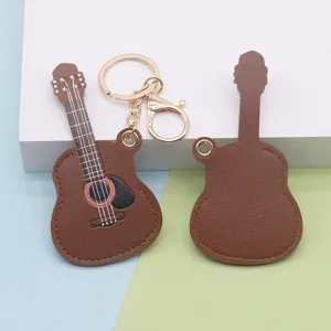 Creative PU leather guitar keychain bag pendant cute instrument key ring car hanging ornament
