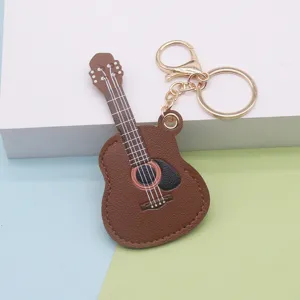 Creative PU leather guitar keychain metal keyring bag pendant car hanging ornament decor