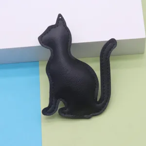 Black PU leather cat keychain cute minimalist bag pendant accessory gift for women and girls