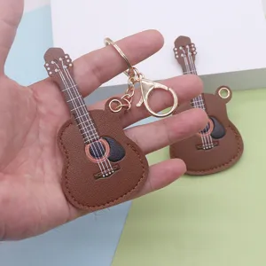 Creative PU leather guitar keychain bag charm musical instrument car key ring pendant
