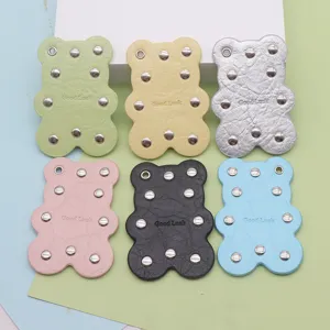 Cute PU Leather Bear Keychain Riveted Animal Bag Charm For Women Purse Backpack Pendant Creative Good Luck Gift Key Ring Accessory