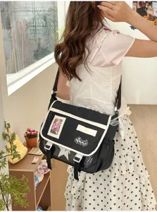 Japanese Style Ita Messenger Bag Clear Window Crossbody Canvas Bag Cute Student Satchel