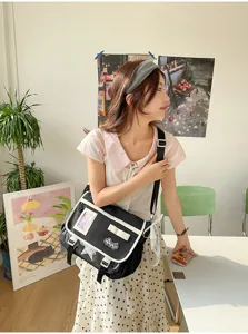 Japanese style contrast color messenger ita bag with clear window, cute daily crossbody bag.