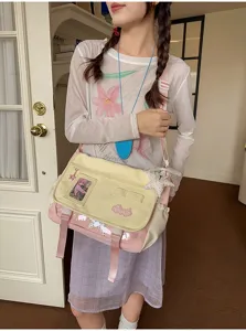 Cute Japanese style contrast color messenger ita bag with transparent window, daily wear.
