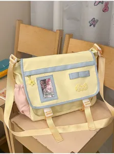 Pastel color contrast messenger ita bag sweet Japanese style crossbody bag with clear window.