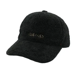 Casquette de baseball noire en fausse fourrure d'agneau, bonnet chaud brodé pour hiver.