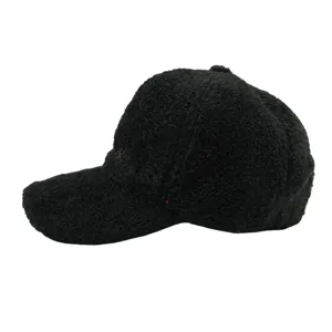 Casquette de baseball en fausse fourrure noire automne hiver, casquette chaude en peluche.