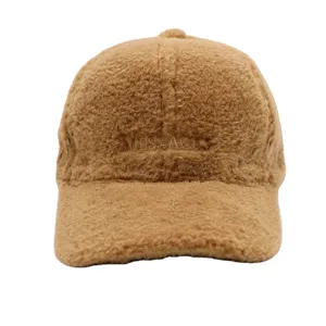 Casquette de baseball en fourrure synthetique marron avec broderie, bonnet chaud d'hiver.