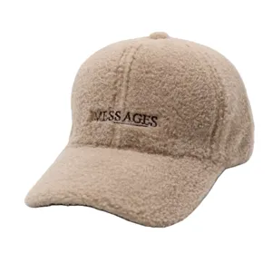 Casquette de baseball douillette en imitation mouton avec broderie, bonnet chaud.