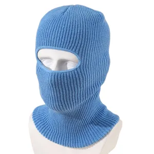 Passamontagna lavorato a maglia blu maschera sci per ciclismo invernale berretto caldo.