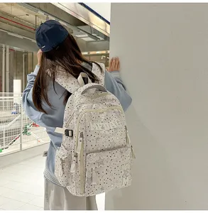 Detailed shot of the star print casual backpack in a modern setting, perfect everyday style.