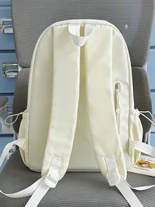 Lemon yellow casual backpack for students, soft fabric school bag with multiple pockets.