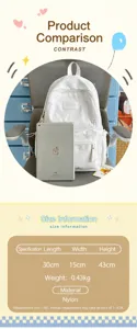 Sweet bow embroidered canvas backpack for women casual travel school daily daypack.