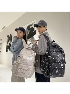 Starry sky print couple backpack stylish school bag casual daypack for high school students