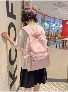 Pink cute school backpack for teenage girls travel casual daypack stylish book bag