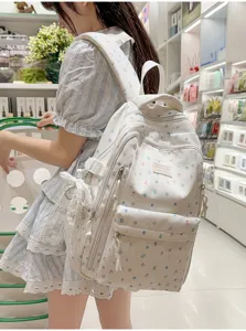 Japanese style cute cartoon print backpack for women, casual lightweight travel school bag.
