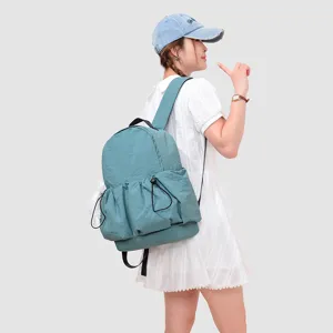Mochila ligera azul neblina con cordón, bolso escolar lindo para el día a día y viajes.
