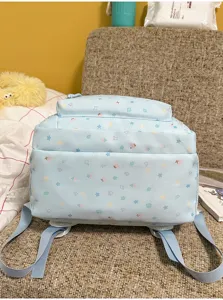 Light blue Japanese style casual cute cartoon printed backpack with soft fabric for daily travel.