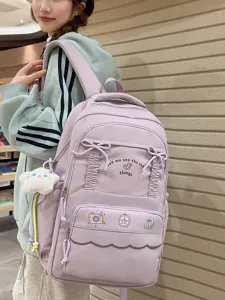 Zaino Casual con Fiocco Carino per Donna Zaino Scolastico in Nylon Borsa da Viaggio Leggera per Studenti