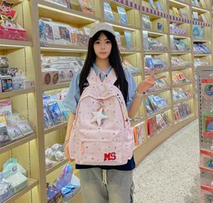 Joli sac à dos rose imprimé d'étoiles pour filles cartable de voyage loisir quotidien style