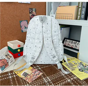Vue détaillée du sac à dos décontracté à motif d'étoiles, idéal pour l'école et les voyages.