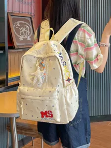 Sac à Dos Casual en Nylon pour Femmes Étudiants Sac d'École Imprimé Étoiles Broderie de Lettres Daypack Léger Voyage Bookbag
