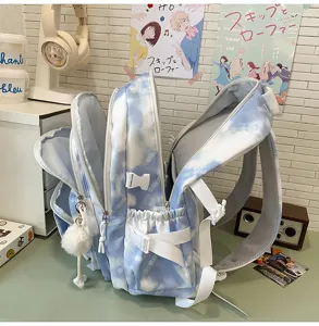 Zaino per la scuola sfumato azzurro cielo tie-dye con scomparti multipli per studenti