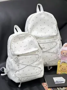 Korean style white polka dot backpack cute mini school bag for women set of two daily travel