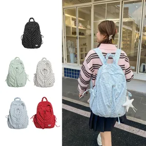 Japanischer süßer Pünktchen Rucksack mit Scrunchie Griff und Stern Anhänger für Schule