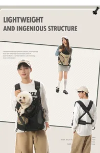 Breathable mesh pet carrier backpack for outdoor travel, comfortable front dog bag for walking.