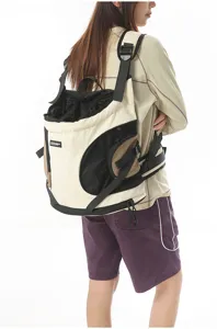 Outdoor portable pet backpack detail view, breathable mesh design, comfortable pet carrier bag