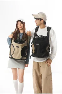 Outdoor style front pet carrier backpack with breathable mesh design for comfortable traveling.