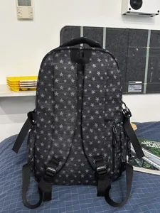 Black star print backpack for students, casual stylish durable school bag with multiple compartments