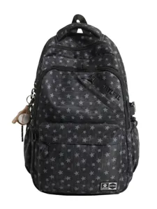 Retro street style star pattern backpack for students with multi-compartment storage design.