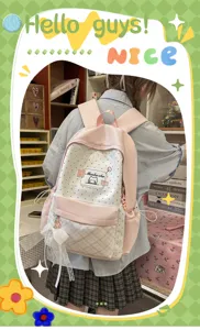 Cute pink polka dot school backpack for women and students casual sweet travel book bag daily use
