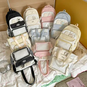 Cute sweet girl rabbit ear backpack with polka dots for school and casual daily use