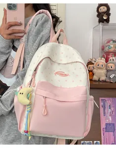 Japanese style sweet pink star print backpack campus casual school bag for women student