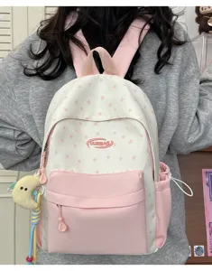 Japanese fresh star print college style backpack for students, lightweight travel school bag.