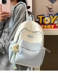 Japanese fresh star print college style backpack with cute moon pendant for daily school travel