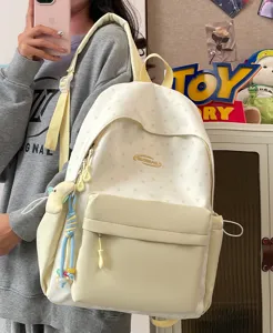Japanese fresh star print canvas backpack student school bag light aesthetic cute casual daypack