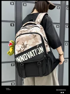 Sac à dos scolaire tactique camouflage colorblock de grande capacité pour les étudiants.