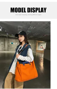 Grande borsa da viaggio arancione da donna, elegante borsa sportiva e shopper per weekend.