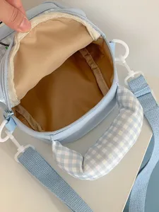 Japanese dopamine plaid small crossbody bag, cute student sweet girl summer outing casual bag.