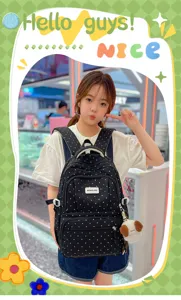 Sac à dos pour filles à pois doux de style coréen sac d'école décontracté avec pendentif chiot.