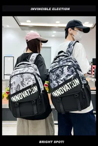 Camouflage tactical student backpack with contrast color prints for school travel daily use.
