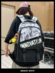 Cool camo colorblock tactical backpack for students, stylish school bag for teens outdoor travel.