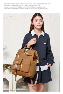 Minimalist solid color multi-pocket mommy backpack casual travel school bag for daily use