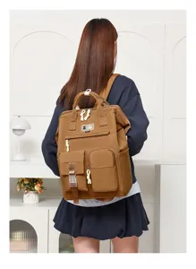 Japanese style solid color multi-pocket mommy backpack for moms daily outing storage