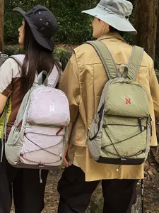 Mountain Style Color Block Drawstring Backpack Lightweight Nylon Outdoor Hiking Camping Travel Bag For Couples Students
